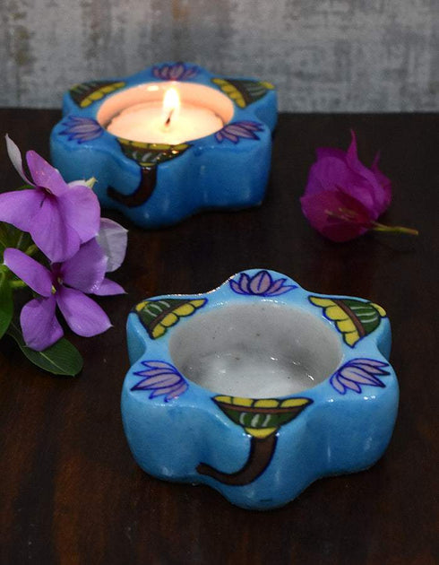 Blue Pottery T-Holder Set Of 2 Pcs.
